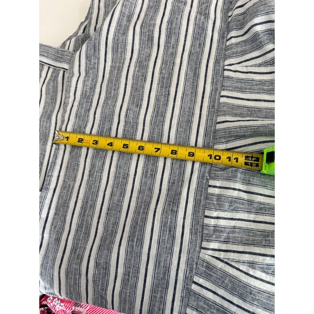 Beach Lunch Lounge Blue stripe Linen Cotton blend Romper Sz XL Coastal Nautical - Picture 12 of 13